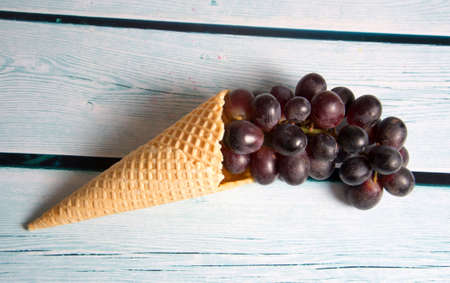 ice cream waffer with grapesの写真素材