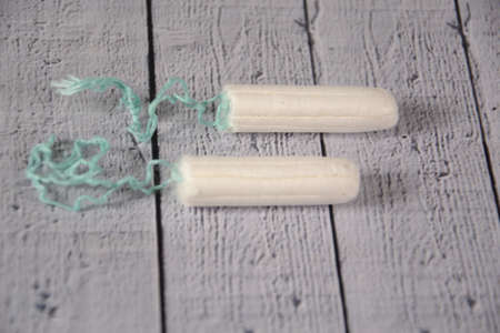 sanitary tampon on a gray backgroundの写真素材