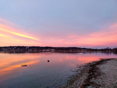 Beautiful sunset at Lake Starnbergの写真素材