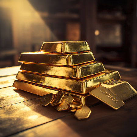 Gold bars on a table in a restaurant.の素材