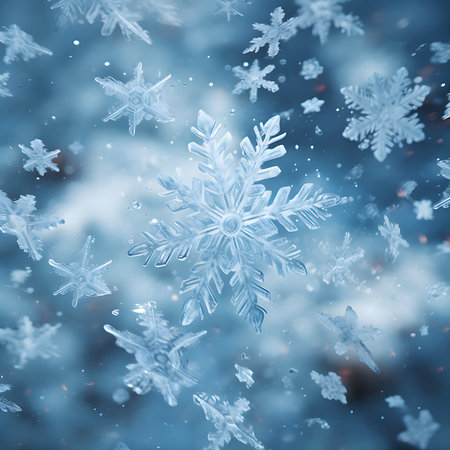Snowflakes on a blue background. Winter background. 3d renderingの素材