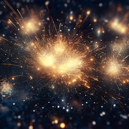 sparkling firework on a dark blue background close-upの素材