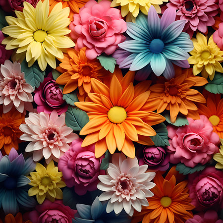Colorful flowers background. 3d rendering, 3d illustration.の素材