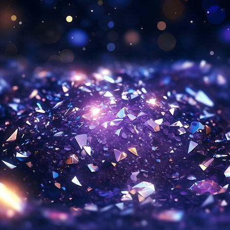 3d rendering of crystal background with bokeh lights and starsの素材