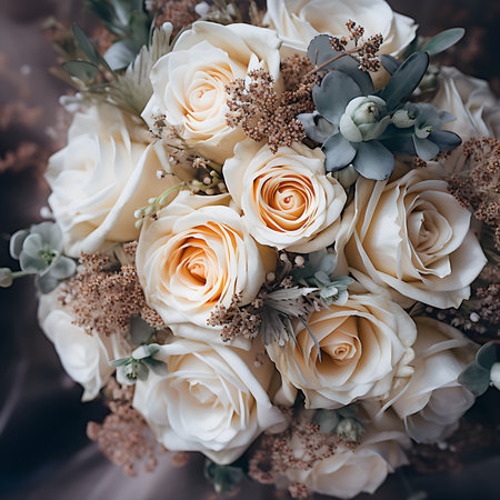 Wedding bouquet of white roses and eucalyptusの素材