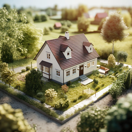 Model of the house on the background of the garden. 3d renderingの素材