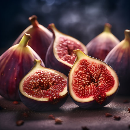 Fresh figs on a dark background. Selective focus. Toned.の素材