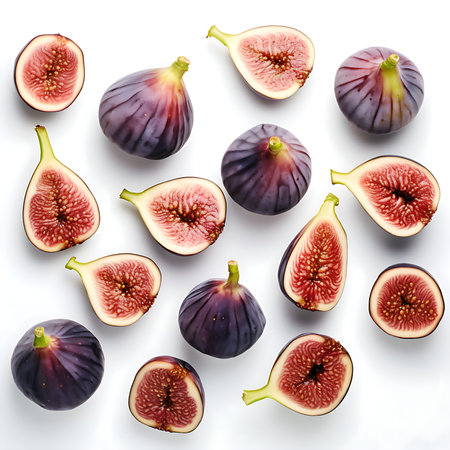 Fresh figs isolated on white background. Top view. Flat lay patterns.の素材