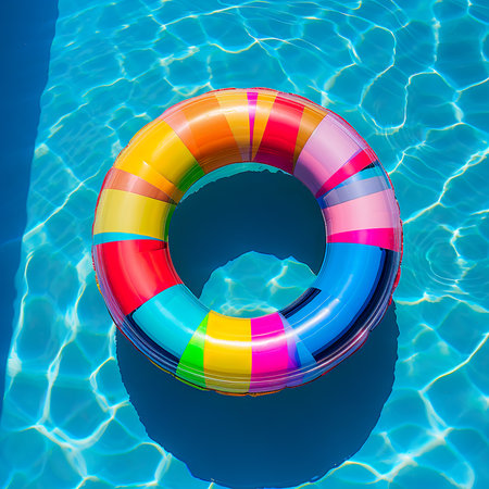 Colorful inflatable ring floating in a swimming pool. 3d renderingの素材