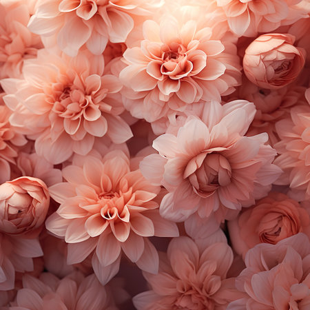 Peach Fuzz color of the year 2024. dahlia flowers background. Floral wallpapers. Close-up.の素材