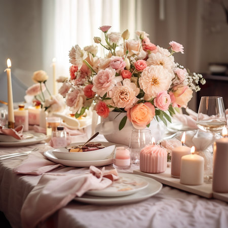 Beautiful table setting for wedding or another catered event dinner partyの素材
