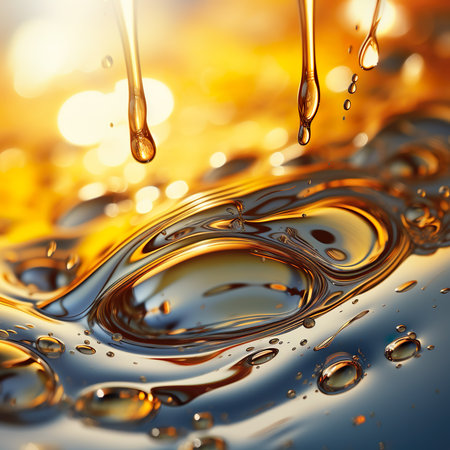 Falling drops of golden liquid. Abstract background. 3d renderingの素材