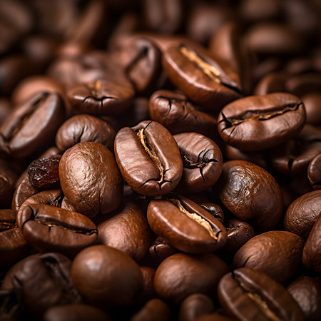 Roasted coffee beans background. Close up. Selective focus.の素材