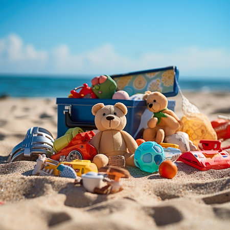 Toys on the beach. Selective focus. Holiday concept.の素材