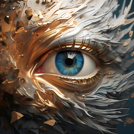 Blue female eye with golden make-up. 3D illustrations.の素材