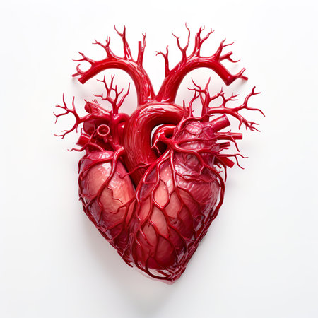 Human heart on a white background. 3d rendering, 3d illustration.の素材