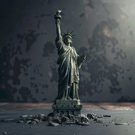 Statue of Liberty on a dark background. 3d rendering.の素材