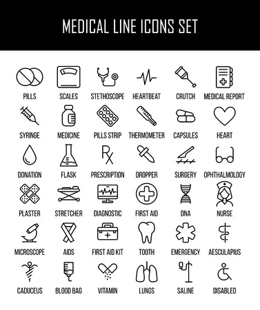 Set of medical icons in modern thin line style. High quality black outline medicine symbols for web site design and mobile apps. Simple linear health care pictograms on a white background.のイラスト素材