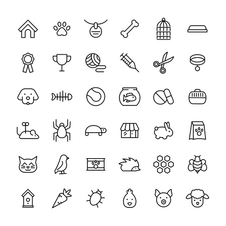 Set of pet icons in modern thin line style. High quality black outline farm animal symbols for web site design and mobile apps. Simple linear veterinary pictograms on a white background.のイラスト素材