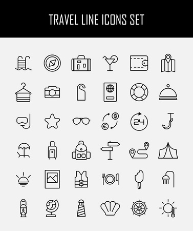 Set of travel icons in modern thin line style. High quality black camping animal symbols for web site design and mobile apps. Simple linear wild summer pictograms on a white background.のイラスト素材