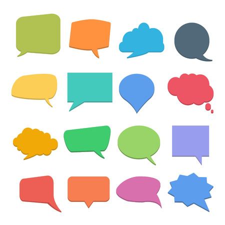 Set of colorful quote or speech bubbles. Vector cute empty quote templates or form. Vector illustration on a white background. Bubble collection.のイラスト素材
