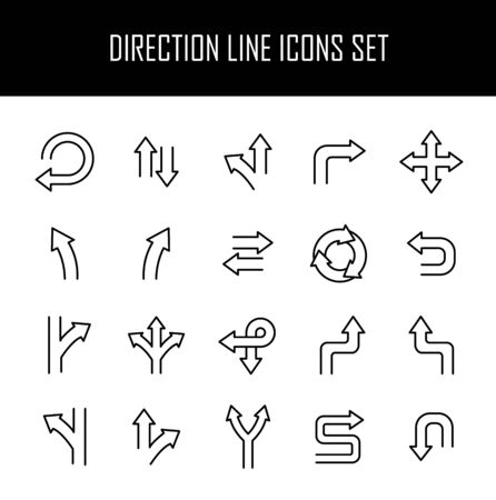 Set of direction icons in modern thin line style. High quality black outline arrow symbols for web site design and mobile apps. Simple linear direction pictograms on a white background.のイラスト素材