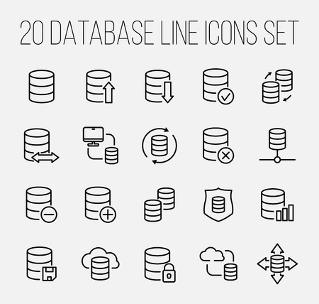 Set of database icons in modern thin line style. High quality black outline backup symbols for web site design and mobile apps. Simple linear data transfer pictograms on a white background.のイラスト素材