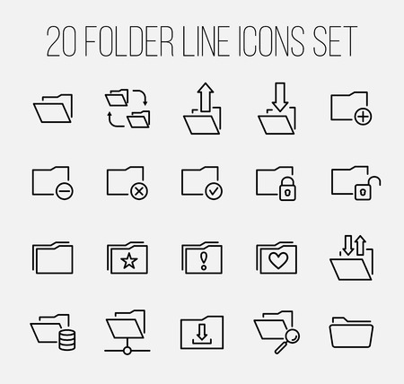 Set of folder icons in modern thin line style. High quality black outline repository symbols for web site design and mobile apps. Simple linear folder pictograms on a white background.のイラスト素材