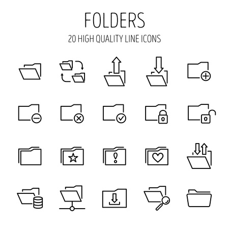 Set of folder icons in modern thin line style. High quality black outline repository symbols for web site design and mobile apps. Simple linear folder pictograms on a white background.のイラスト素材