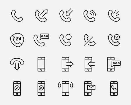 Set of phone icons in modern thin line style. High quality black outline communication symbols for web site design and mobile apps. Simple linear phone pictograms on a white background.のイラスト素材