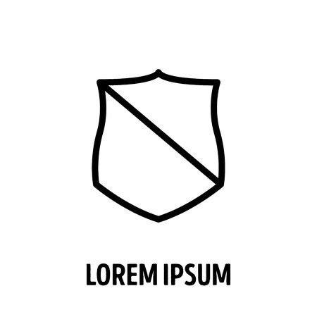 Ancient shield with emblem in modern line design. For safe, guard, protection, security, shield and other illustration. Vector illustration on a white background.のイラスト素材