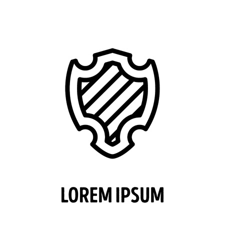 Ancient shield with emblem in modern line design. For safe, guard, protection, security, shield and other illustration. Vector illustration on a white background.のイラスト素材