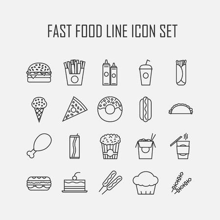 Set of line icons with fast food for restaurant or commercialのイラスト素材