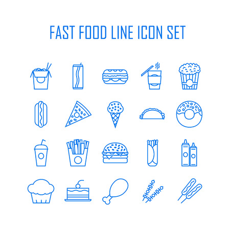 Set of line icons with fast food for restaurant or commercialのイラスト素材