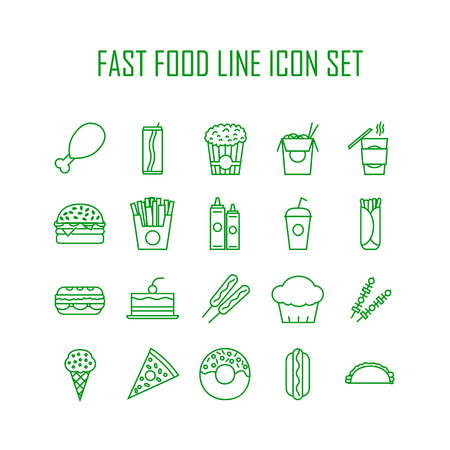 Set of line icons with fast food for restaurant or commercialのイラスト素材