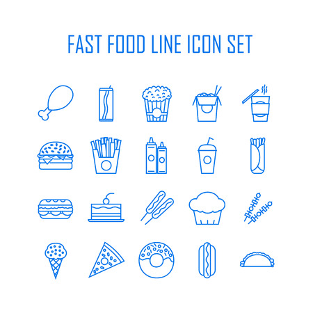 Set of line icons with fast food for restaurant or commercialのイラスト素材
