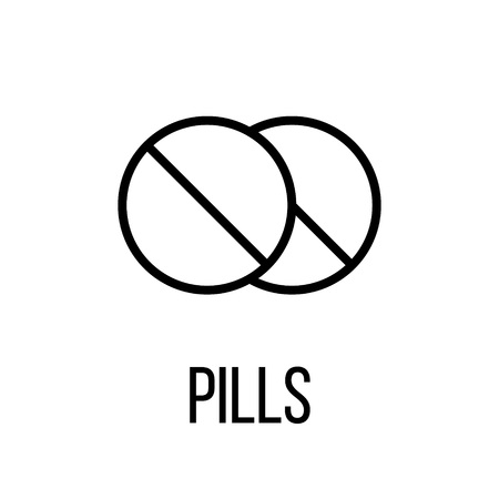 Pills icon or logo in modern line style. High quality black outline pictogram for web site design and mobile apps. Vector illustration on a white background.のイラスト素材
