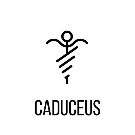 Caduceus icon or logo in modern line style. High quality black outline pictogram for web site design and mobile apps. Vector illustration on a white background.のイラスト素材