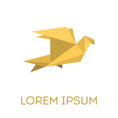 Origami paper bird icon or logo in a flat style. Vector illustration of pigeon or dove on a white background. Polygonal shape. Paper figure on flight.のイラスト素材