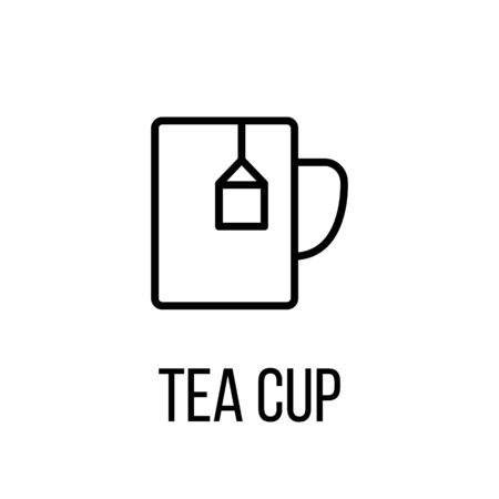 Tea cup icon or logo in modern line style. High quality black outline pictogram for web site design and mobile apps. Vector illustration on a white background.のイラスト素材