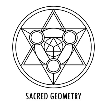 Sacred geometry linear contour element. Alchemy, religion, philosophy, spirituality, hipster symbol or element. Vector illustration. Geometric Shapes.のイラスト素材