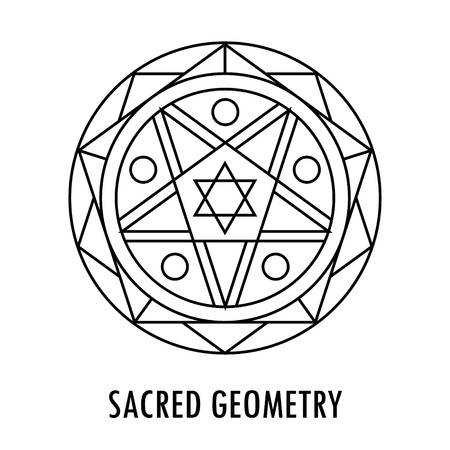 Sacred geometry linear contour element. Alchemy, religion, philosophy, spirituality, hipster symbol or element. Vector illustration. Geometric Shapes.のイラスト素材