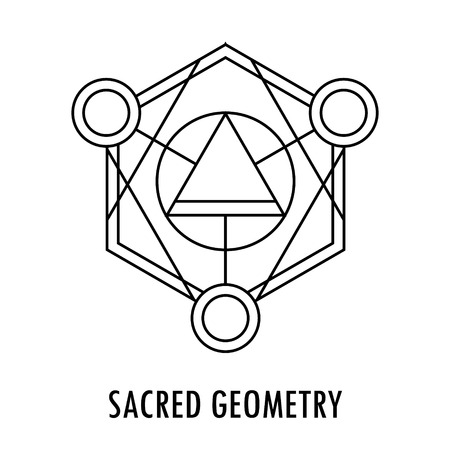 Sacred geometry linear contour element. Alchemy, religion, philosophy, spirituality, hipster symbol or element. Vector illustration. Geometric Shapes.のイラスト素材