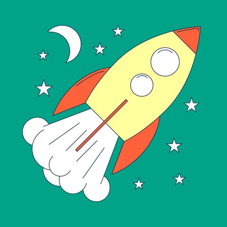 Start up rocket with stars color illustrationのイラスト素材