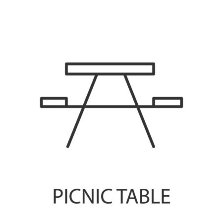 Picnic table icon or logo line art style. Vector Illustration.のイラスト素材
