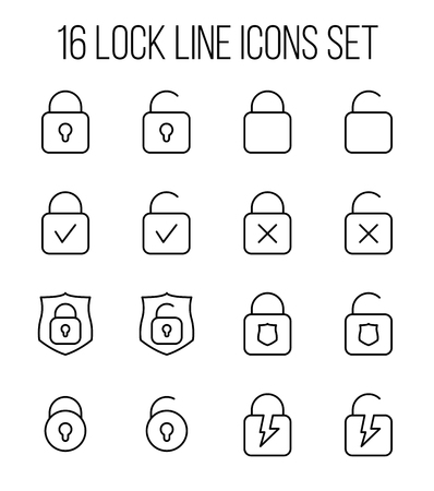 Set of lock in modern thin line style. High quality black outline block symbols for web site design and mobile apps. Simple lock pictograms on a white background.のイラスト素材