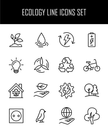 Set of ecology in modern thin line style. High quality black outline recycling symbols for web site design and mobile apps. Simple ecology pictograms on a white background.のイラスト素材