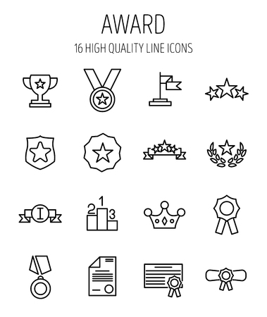 Set of award in modern thin line style. High quality black outline achievement symbols for web site design and mobile apps. Simple award pictograms on a white background.のイラスト素材