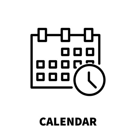 Calendar icon or logo in modern line style. High quality black outline pictogram for web site design and mobile apps. Vector illustration on a white background.のイラスト素材
