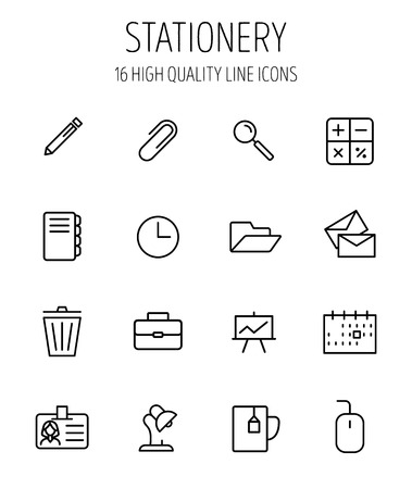 Set of stationery icons in modern thin line style. High quality black outline office symbols for web site design and mobile apps. Simple stationery pictograms on a white background.のイラスト素材
